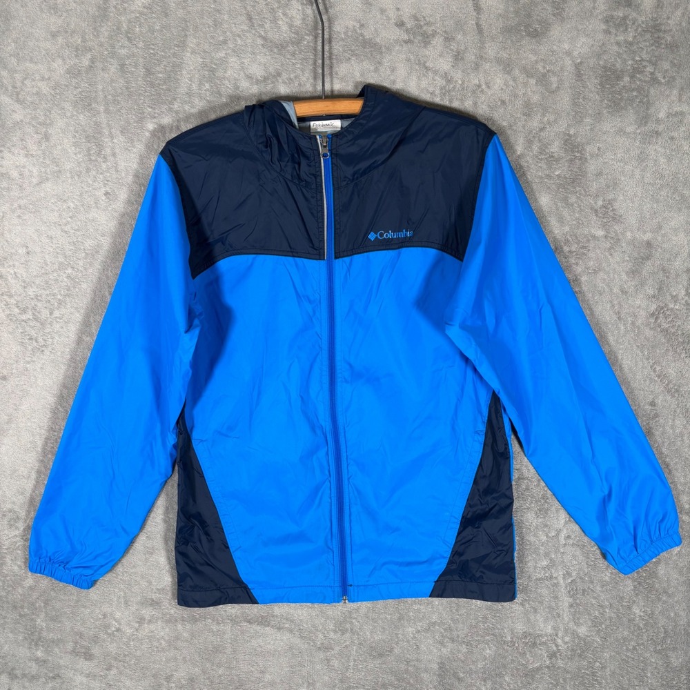 Columbia Boys XL 18/20 Blue Navy Colorblock Full Zip Hooded Windbreaker RB3416